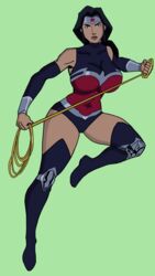  1girls armor black_hair blue_eyes boots dc dc_comics dcamu dcuaom diana_prince drawingthings12 female female_only fully_clothed green_background justice_league:_war lasso lasso_of_truth olive_skin solo superheroine tiara wonder_woman wonder_woman_(dcamu) wonder_woman_(series) 