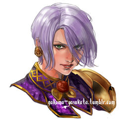  armor commentary_request english_commentary female grey_hair isabella_valentine mixed-language_commentary nakama_yasukata portrait short_hair solo soulcalibur soulcalibur_iv 