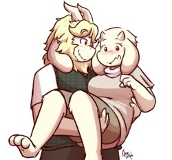  alpha_channel anthro asgore_dreemurr azenzeph beard blush boss_monster_(undertale) bovid breasts caprine carrying_another clothed clothing duo facial_hair female fur horn long_ears male mammal mature_anthro mature_female mature_male toriel undertale undertale_(series) white_body white_fur 