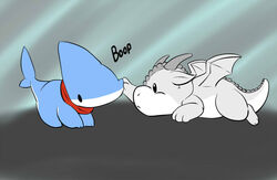  blue_body blue_skin boop chibi dragon feral fish frostedscales fwosty horn lolicon lying male marine mythological_creature mythological_scalie mythology scales scalie scarf shark shark_puppy simple_background tail vress_(artist) vress_(character) white_body white_skin wings young young_feral 