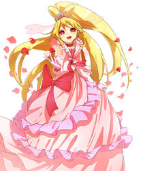  aida_mana bad_id bad_pixiv_id blonde_hair bow brooch byurin choker commentary_request cure_heart cure_heart_(engage_mode) curly_hair dokidoki!_precure dress earrings female frills full_body gloves hair_ornament hairpin half_updo heart heart_brooch heart_hair_ornament high_ponytail highres huge_bow jewelry long_hair magical_girl petals pink_bow pink_dress pink_eyes ponytail precure ribbon smile solo white_background wide_ponytail 