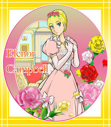  aristocratic_clothes blonde_hair blue_eyes blunt_bangs character_name commentary_request dress elbow_gloves eleanor_campbell female flower framed gloves gown hair_flower hair_ornament hair_up hands_on_own_chest jewelry lim necklace own_hands_together photoshop_(medium) pink_dress pink_flower pink_gloves pink_rose puffy_short_sleeves puffy_sleeves red_flower red_rose rose short_hair short_sleeves solo victorian_romance_emma yellow_flower yellow_rose 