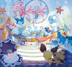  :d antennae artist_name blue_eyes brown_eyes bubble clamperl commentary_request coral gorebyss harp holding holding_instrument horsea instrument manaphy mareanie meniusa_lau no_humans octillery omanyte one_eye_closed open_mouth pichu pokemon pokemon_(creature) poliwag popplio shellder shellos shellos_(east) sitting smile spheal spiky-eared_pichu standing starfish toes tongue vaporeon 