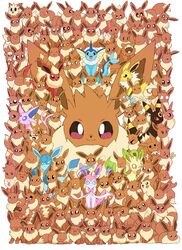  &gt;_&lt; :&gt; :&lt; :3 bidoof blush_stickers bow bowtie buneary ditto eevee espeon evolutionary_line fins flareon flower forehead_jewel forked_tail furret gary_oak gigantamax gigantamax_eevee glaceon gotcha! hair_flower hair_ornament hair_over_eyes head_fins highres jewelry jolteon leafeon lillipup looking_at_viewer mane mimikyu necklace no_humans paint pauldrawsart pokemon pokemon_(anime) pokemon_(creature) pokemon_(game) prehensile_ribbon sharp_teeth sleeping smeargle smile surprised sylveon tail teddiursa teeth tongue tongue_out too_many transformed_ditto umbreon vaporeon yungoos zigzagoon 