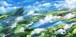  absurd_res bottomwear clothing cloud coat dr_rabbit_(tomtc) falling footwear forest hi_res lagomorph lake leaf leporid mammal mountain painting_(artwork) pants plant rabbit shoes sky tomtc topwear traditional_media_(artwork) tree 