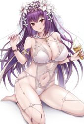  :q arm_strap bare_shoulders barefoot bead_bracelet beads between_breasts bracelet breasts cleavage clothing_cutout fate/grand_order fate_(series) female flower food hair_flower hair_ornament hands_up highleg highleg_swimsuit highres holding holding_food holding_ice_cream ice_cream ice_cream_cone jewelry large_breasts long_hair navel one-piece_swimsuit purple_hair r-binon red_eyes revealing_clothes scathach_(fate) scathach_skadi_(fate) scathach_skadi_(swimsuit_ruler)_(fate) scathach_skadi_(swimsuit_ruler)_(third_ascension)_(fate) see-through simple_background sitting solo swimsuit thighs tongue tongue_out veil white_background white_flower white_one-piece_swimsuit 