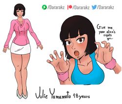  1girls asian asian_female ben_10 black_hair brown_eyes clothed clothed_female clothes clothing dararakz female female_only fully_clothed julie_yamamoto solo voluptuous 