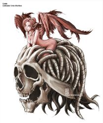  1girls ass breasts carmilla castlevania cleavage female j-e-m-g monster monster_girl nude pink_skin pointy_ears skull smile solo tentacle watermark wings 