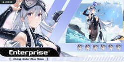  areola_slip arm_up armpit_cutout armpits azur_lane black_pantyhose black_wetsuit bodysuit breasts center_opening character_name clothing_cutout commentary copyright_name copyright_notice diving_mask diving_suit english_commentary enterprise_(azur_lane) enterprise_(diving_under_blue_skies)_(azur_lane) expressions female goggles highres kurumi_(recycllamo) large_breasts manjuu_(azur_lane) official_alternate_costume official_art pantyhose promotional_art purple_eyes scuba scuba_tank second-party_source solo torn_clothes torn_pantyhose water wetsuit 