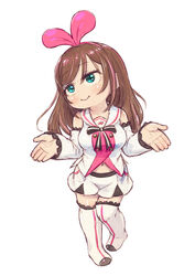  aqua_eyes bare_shoulders blush bow bowtie breasts brown_hair buttons chibi closed_mouth commentary_request detached_sleeves dot_nose double-breasted female feral_lemma full_body hairband head_tilt highres jitome kizuna_ai kizuna_ai_inc. long_hair midriff multicolored_hair navel pink_hair pink_hairband sailor_collar shirt shorts shrugging sidelocks simple_background sleeveless smile solo standing streaked_hair swept_bangs thighhighs virtual_youtuber white_background white_shirt white_shorts white_sleeves white_thighhighs 