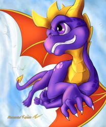  5:6 action_pose activision dragon feral flying full-length_portrait hi_res kaislair male mythological_creature mythological_scalie mythology portrait pose scalie sky smile solo spyro spyro_the_dragon tail 