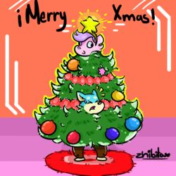  1:1 anthro candykat_(character) canid canine canis christmas christmas_tree digital_media_(artwork) domestic_dog duo felid feline holidays male male/male mammal plant shiba_inu spitz tree zhibita zhibita_(character) 