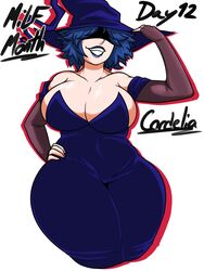  1girls bare_shoulders big_breasts blue_hair blue_lipstick breasts clothed clothes clothing cordelia_(dead_estate) dead_estate female female_only hidden_eyes hips huge_breasts human human_only humanoid jyto large_breasts simple_background solo solo_female thick thick_thighs thighs white_background wide_hips 