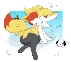  2026 3_fingers 3_toes aliasing ambiguous_anthro ambiguous_feral ambiguous_gender anthro arm_tuft binary_drawing biped black_body black_eyes black_nose blep border braixen canid canine canis cel_shading cheek_tuft chest_tuft colored crossed_legs digital_drawing_(artwork) digital_media_(artwork) digitigrade dipstick_tail domestic_dog duo emanata english_description english_text eyebrows eyelashes facial_tuft feet feral fingers floppy_ears full-length_portrait fur furrowed_brow generation_6_pokemon gradient_background guzzlord420 hi_res hip_tuft mammal markings multicolored_body multicolored_fur narrowed_eyes nintendo no_pupils nude_ambiguous nude_anthro orange_body orange_fur orange_nose orange_tail_tip pointy_ears pokemon pokemon_(species) portrait prick_ears shaded shoulder_tuft side_view simple_background sitting solo_focus stick stick_in_tail tail tail_markings tapering_snout text toes tongue tongue_out tuft two_tone_tail white_body white_border white_fur yellow_body yellow_fur yellow_tail 