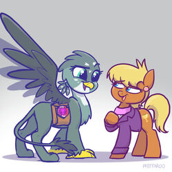  avian bag beak cutie_mark duo ear_piercing earth_pony equid equine feathered_wings feathers female friendship_is_magic gabby_(mlp) green_body green_eyes gryphon hasbro hi_res horse long_tail mammal ms._harshwhinny_(mlp) my_little_pony mythological_avian mythology open_mouth orange_body pfeffaroo piercing pony white_body wings 