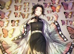  bad_google+_id bad_id bad_link belt belt_buckle black_hair black_pants buckle bug butterfly demon_slayer_uniform feet_out_of_frame female forehead from_above half-closed_eyes hand_on_own_chest haori japanese_clothes kimetsu_no_yaiba kochou_shinobu long_sleeves looking_at_viewer lying md5_mismatch on_back pants parted_lips purple_eyes shiobana short_hair sidelocks solo third-party_source twitter_username uniform wide_sleeves 