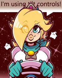  1girls 2others adorable bandana big_breasts big_lips bimbo blonde_hair blue_eyes clothed clothing cute earrings eyebrows_visible_through_hair galaxy hair_over_one_eye huge_breasts legendofnerd luma mario_(series) mario_kart motorcycle_suit nintendo princess_rosalina steering_wheel thick_lips wholesome wiimote 