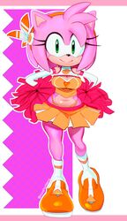  1girls 2d amy_rose armwear breasts cashumeru cheerleader cleavage color cute cute_face dreamcast exposed_shoulders exposed_underwear female female_only green_eyes hedgehog jpeg pink_fur pleated_skirt sega sega_dreamcast skirt smile socks sonic_(series) sonic_the_hedgehog_(series) thong 