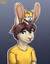  animal_humanoid anthro big_ears brown_eyes clothed clothing fluffy_ears hi_res humanoid lagomorph lagomorph_humanoid leporid leporid_humanoid looking_at_viewer male mammal mammal_humanoid not_a_lil_pesto rabbit rabbit_ears rabbit_humanoid sega shirt simple_background solo sonic_the_hedgehog_(series) tails topwear unknown_character yellow_clothing yellow_shirt yellow_topwear 