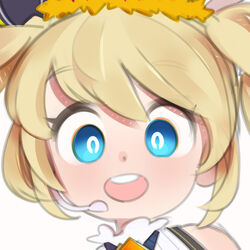  blonde_hair blue_eyes close-up female headset looking_at_viewer nijisanji nijisanji_id onionsketch open_mouth portrait smile solo straight-on virtual_youtuber zea_cornelia 