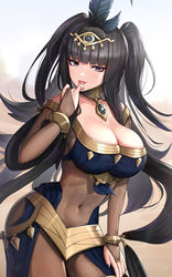  :p black_hair black_nails blunt_bangs breasts bridal_gauntlets cleavage feather_hair_ornament feathers female fingernails fire_emblem fire_emblem_awakening fire_emblem_heroes gonzarez hair_ornament highres large_breasts long_hair looking_at_viewer nail_polish official_alternate_costume purple_eyes solo tharja_(fire_emblem) tharja_(plegian)_(fire_emblem) tongue tongue_out 