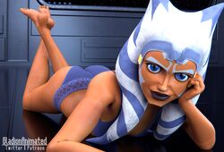  1girls 3d 3d_(artwork) ahsoka_tano airress3d_(3d-modeller) alien alien_girl ass barefoot big_ass big_butt blender blender_(software) blue_eyes bored choker clone_wars_(style) eye_contact feet feet_together feet_up fit fit_female gladionanimated hand_on_head lace lace-trimmed_panties lace_trim lekku looking_at_viewer lying lying_down lying_on_floor lying_on_stomach montrals orange_body orange_skin petite smile smiling smiling_at_viewer soles solo solo_female solo_focus space spacecraft star_wars text the_clone_wars:_season_seven thick_thighs thighs toes togruta underwear 