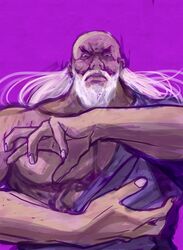  1boy floating_hair gouken hands looking_at_viewer male_focus serious solo standing street_fighter tsukumo_(soar99) white_hair 