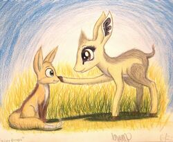  2016 ambiguous_gender antelope black_nose blue_eyes boop bovid brown_body brown_eyes brown_fur brown_hooves canid canine cheek_tuft colored_pencil_(artwork) confusion countershade_torso countershading curious dik-dik dipstick_tail duo eye_contact eyelashes facial_tuft fan_character female fennec_fox feral fox frown full-length_portrait fur fur_tuft grass grey_body grey_fur grey_tail hand_on_head happy hasbro head_tuft hooves humor kekere_iwariiri kirk&#039;s_dik-dik larger_female leg_markings light lighting long_eyelashes looking_at_another mammal markings multicolored_body multicolored_fur multicolored_tail my_little_pony nose_boop plant portrait quadruped shadow short_tail side_view sitting size_difference sky smaller_ambiguous smile snout socks_(marking) standing stare tail tail_markings tan_body tan_fur tan_tail thefriendlyelephant toony traditional_media_(artwork) true_antelope true_fox tuft two_tone_tail white_body white_countershading white_fur white_tail young young_feral 