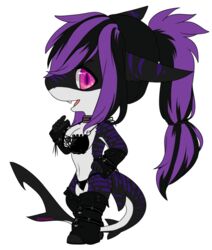  alpha_channel alternative_fashion anthro ava_(disambiguation) bone bra chibi clothing collar female fish goth hair marine multicolored_hair remonpie scene_haircut shark signature simple_background skull solo spots stripes thong underwear 