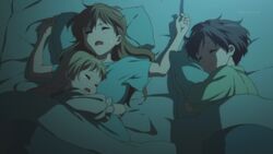  3girls blush chuunibyou_demo_koi_ga_shitai! closed_eyes dekomori_sanae hug multiple_girls nibutani_shinka screencap sleeping tsuyuri_kumin 