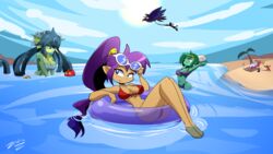  16:9 2018 animal_humanoid avian beach bikini bird blue_eyes bolo_(shantae) breasts cephalopod cleavage clothed clothing coleoid detailed_background eyewear female fish fish_humanoid genie giga_mermaid green_body green_skin group hair hi_res human humanoid humanoid_pointy_ears male mammal marine marine_humanoid merfolk mollusk navel not_furry_focus octopodiform outside purple_hair risky_boots rottytops seaside shantae shantae_(series) sky sky_(shantae) split_form squid_baron sunglasses swimwear undead water wayforward widescreen zedrin zombie 