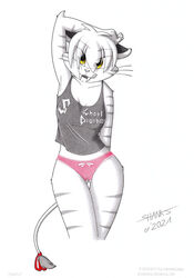  anthro bow_panties bow_underwear breasts camel_toe clothing colored_edge_panties extinct felid female heavy_metal mammal pantherine panties panty_shot pink_clothing pink_panties pink_underwear prehistoric_species ribbons sabaton_(band) saber-toothed_tiger solo tiger tira tirashanks tirashanks_(artist) tongue tongue_out toony underwear 