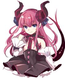  blue_eyes detached_sleeves dragon_girl dragon_horns dragon_tail dress elizabeth_bathory_(fate) elizabeth_bathory_(fate/extra_ccc) elizabeth_bathory_(first_ascension)_(fate) fate/extra fate/extra_ccc fate_(series) female frilled_sleeves frills horns long_hair looking_at_viewer paragasu_(parags112) pointy_ears purple_hair simple_background solo tail white_background 