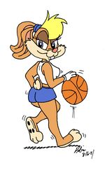  anthro ass avoid_posting barefoot basketball blonde_hair bottomwear bouncing_breasts breasts buckteeth clothing feet female hair hi_res lagomorph leporid lola_bunny looking_back looney_tunes mammal motion_lines ponytail ponytail_ears rabbit rear_view scrunchie shirt shorts solo space_jam space_jam:_a_new_legacy tank_top teeth topwear warner_brothers worldoffizz 