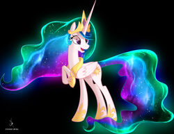  alicorn black_background crown cutie_mark equid equine ethereal_hair ethereal_mane ethereal_tail female feral friendship_is_magic gold_(metal) gold_horseshoe gold_jewelry gold_necklace gold_tiara hair hasbro headgear hi_res horn jewelry mammal multicolored_hair multicolored_tail my_little_pony mythological_creature mythological_equine mythology necklace princess_celestia_(mlp) pseudo_hair pseudo_mane purple_eyes simple_background solo sparkles tail tiara wings zidanemina 