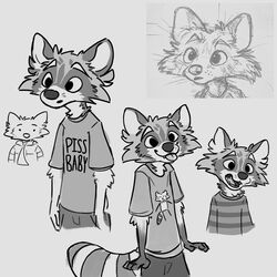  1:1 2021 anthro blep bottomwear cheek_tuft clothed clothing english_text facial_tuft fur hi_res jacato male mammal markings monochrome multiple_poses open_mouth pose procyonid raccoon shirt solo striped_markings striped_tail stripes tail tail_markings teeth text text_on_clothing text_on_shirt text_on_topwear tongue tongue_out topwear tuft 