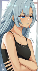  a_(xenoblade) bare_arms bare_shoulders blue_eyes blue_hair breasts camisole collarbone commentary_request female highres long_hair namu_(112namu) parted_lips small_breasts solo spaghetti_strap upper_body xenoblade_chronicles_(series) xenoblade_chronicles_3 xenoblade_chronicles_3:_future_redeemed 