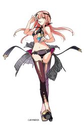  artist_name bikini black_bikini carimarica cnoc_na_riabh_(fate) cnoc_na_riabh_(swimsuit_foreigner)_(fate) eating fate/grand_order fate_(series) female food full_body highres ice_cream long_hair medb_(fate) navel pink_hair platform_footwear sandals spoon swimsuit white_background yellow_eyes 