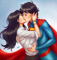  2dnsfw 2dswirl 2girls black_hair breasts clara_kent closed_eyes clothed couple dark_hair dc dc_comics earth_11 female female_only genderswap genderswap_(mtf) human human_only in_love kiss kissing lesbian lesbian_kiss light-skinned_female light_skin lois_lane long_hair love milf mother reporter romantic rule_63 short_hair superheroine superman_(series) superwoman wholesome wife_and_wife yuri 