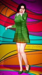  1960s_fashion 1girls 3d 3d_(artwork) bayonetta bayonetta_(character) colorful colorful_background female female_focus female_only fully_clothed glasses honey_select illusion_soft misterscratch solo studio_neo vintage_clothing 