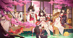  animal animal_ears anthro azur_lane bird brown_hair fish group japanese_clothes long_hair manjuu_(azur_lane) miko moonofmonster mutsu_(azur_lane) nagato_(azur_lane) red_eyes short_hair tagme_(character) tail tree water yamashiro_(azur_lane) 