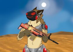  anthro armor armwear assault_rifle battle_rifle body_armor brown_body brown_ears brown_fur brown_spots claws clothing desert digital_media_(artwork) dirt english_text fur gloves_(marking) grey_inner_ear_fluff gun half-length_portrait holding_gun holding_object holding_ranged_weapon holding_weapon hyena inner_ear_fluff johmn light looking_aside machine male mammal mane markings metal_armor multicolored_body multicolored_fur number outside pattern_armwear pattern_clothing portrait protogen ranged_weapon red_claws red_eyes red_nose rifle scar-h screen screen_face shaded solo spots spotted_armwear spotted_body spotted_clothing spotted_fur spotted_hyena spotted_markings spotted_tail sun sunlight tail tail_markings tally_marks tan_body tan_fur text tuft two_tone_body two_tone_fur weapon western_tally_marks 