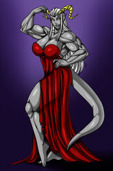  absurd_res big_breasts breasts cleavage clothed clothing dress female hi_res horn horned_humanoid humanoid muscular muscular_female muscular_humanoid not_furry osmar-shotgun red_clothing red_dress solo 