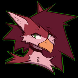  2025 anthro avian beak black_background bust_portrait choker cinnamon_(zephyrnights) digital_media_(artwork) ear_piercing ear_ring female fur green_eyes gryphon hair hi_res jewelry looking_aside mythological_avian mythological_creature mythology necklace piercing portrait red_body red_fur red_hair ring_piercing simple_background smile solo zephyrnights 