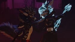  absurd_res anthro canid canid_demon canine canis demon domestic_dog duo fight foxand hellhound hi_res huge_filesize male mammal mythological_canine mythological_creature mythology pokrik pokrik_(pokrik_hellhound) wolf 