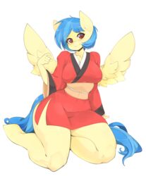  absurd_res alpha_channel anthro asian_clothing biped blue_hair breasts brown_eyes chest_tuft clothing curvy_figure cutie_mark east_asian_clothing equid equine fan_character feathered_wings feathers female hair hasbro hi_res japanese_clothing kimono kneeling looking_at_viewer mammal multicolored_hair my_little_pony mythological_creature mythological_equine mythology pegasus silvia_windmane simple_background slugbox solo thick_thighs transparent_background tuft two_tone_hair voluptuous wide_hips wings 