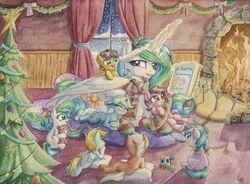  2013 alicorn book equid equine feathered_wings feathers female feral fire fireplace friendship_is_magic group hasbro horn horse mammal my_little_pony mythological_creature mythological_equine mythology pegasus pony princess_celestia_(mlp) snow the-wizard-of-art unicorn wings 