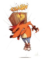  activision anthro bandicoot belt bottomwear box closed_eyes clothing container crash_(series) crash_bandicoot crate denim denim_bottomwear denim_clothing devil_hs fingerless_gloves footwear gloves handwear jeans male mammal marsupial pants shoes simple_background sneakers solo white_background 