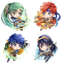  2boys 2girls armor blue_eyes blue_hair blush bow_(weapon) cape chibi commentary_request cosplay dakiarts durandal_(fire_emblem) eliwood_(fire_emblem) eliwood_(fire_emblem)_(cosplay) fire fire_emblem fire_emblem:_path_of_radiance fire_emblem:_the_binding_blade fire_emblem:_the_blazing_blade fire_emblem_awakening fire_emblem_heroes gloves green_eyes green_hair greil greil_(cosplay) headband high_ponytail ike_(brave_mercenary)_(fire_emblem) ike_(fire_emblem) jewelry long_hair lucina_(brave_princess)_(fire_emblem) lucina_(fire_emblem) lyn_(brave_lady)_(fire_emblem) lyn_(fire_emblem) multiple_boys multiple_girls ponytail red_hair roy_(brave_lion)_(fire_emblem) roy_(fire_emblem) short_hair smile sword tiara weapon 