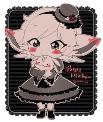  blush dress female gothic_lolita high_heel_boots league_of_legends lolita_fashion mini_top_hat otani_(kota12ro08) pointy_ears solo stuffed_toy tristana yordle 